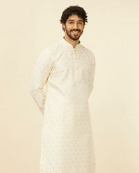 Manyavar Men Soft Cream Kurta Set with Buta Motifs