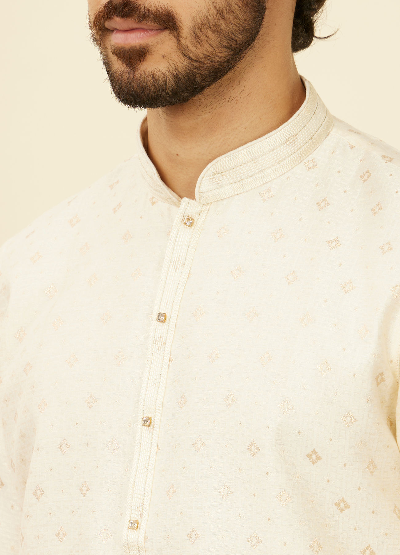 Manyavar Men Soft Cream Kurta Set with Buta Motifs