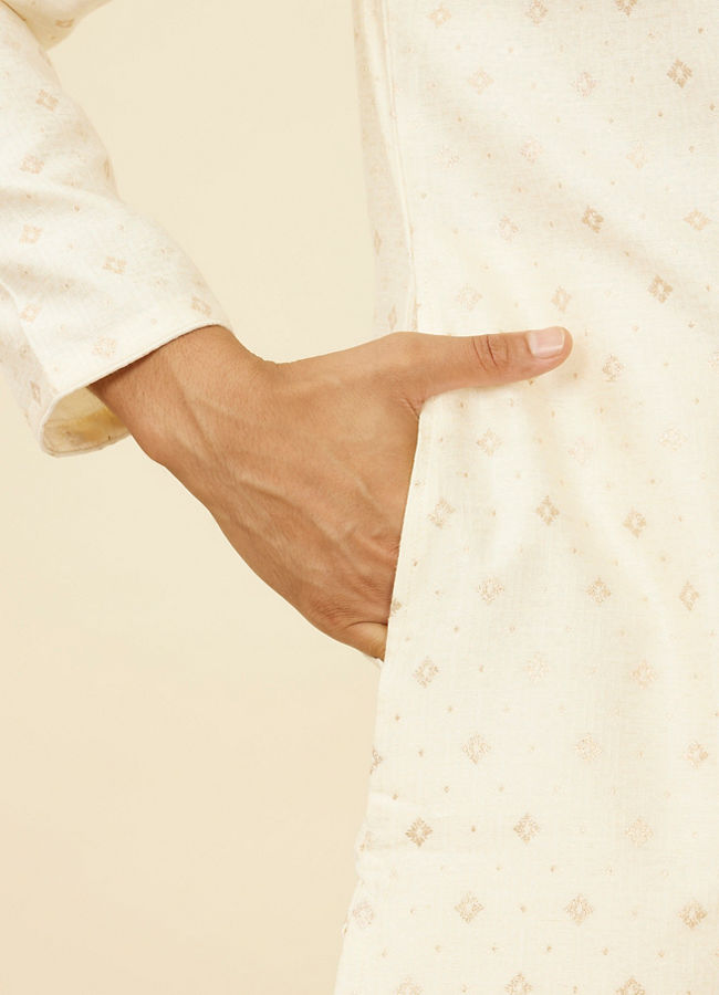 Manyavar Men Soft Cream Kurta Set with Buta Motifs