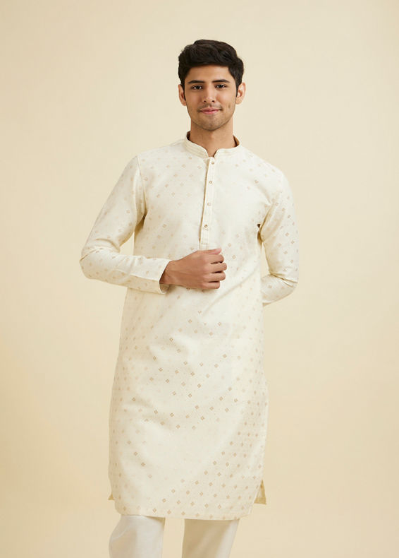 Manyavar Men Soft Cream Kurta Set with Buta Motifs