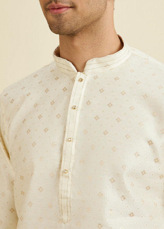 Manyavar Men Soft Cream Kurta Set with Buta Motifs