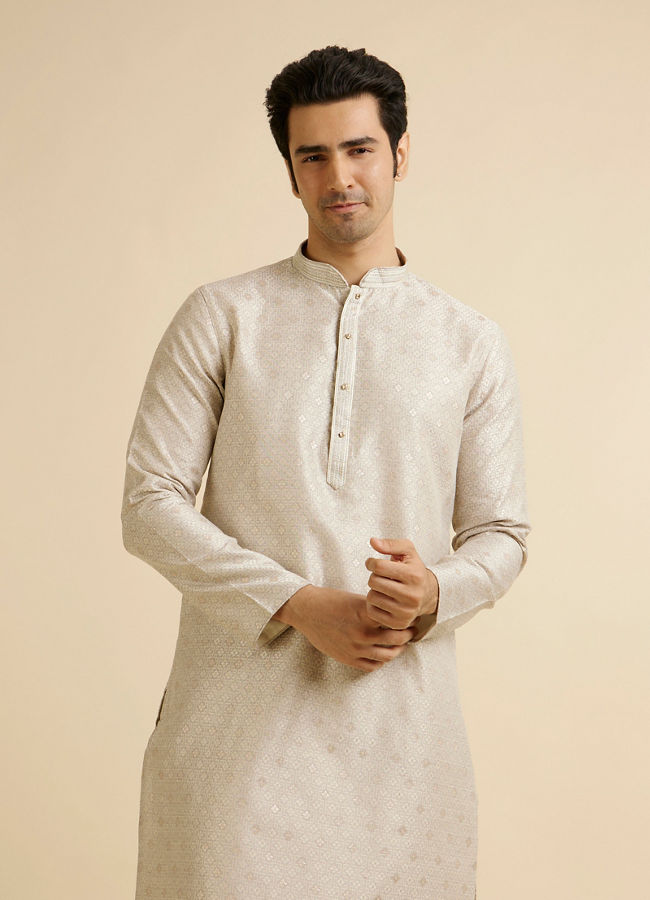 Manyavar Men Light Grey Buta Patterned Kurta Set