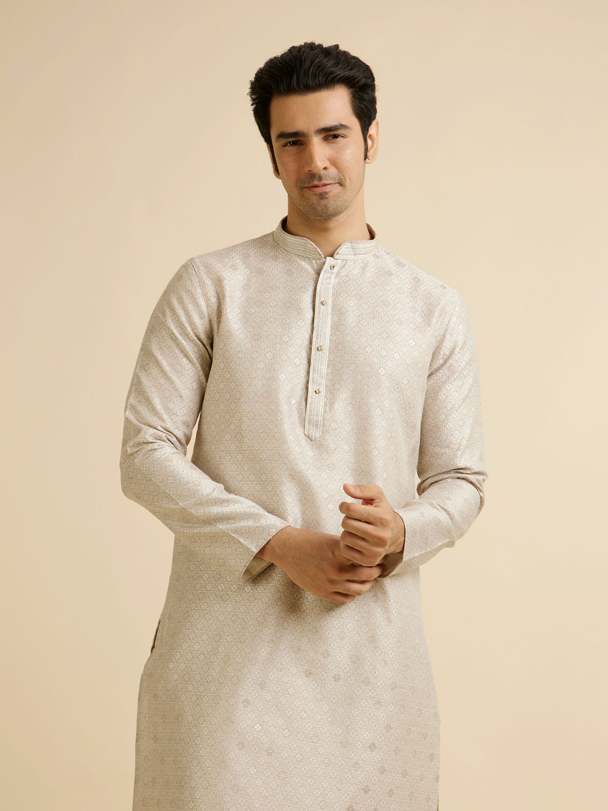 Manyavar Men Light Grey Buta Patterned Kurta Set