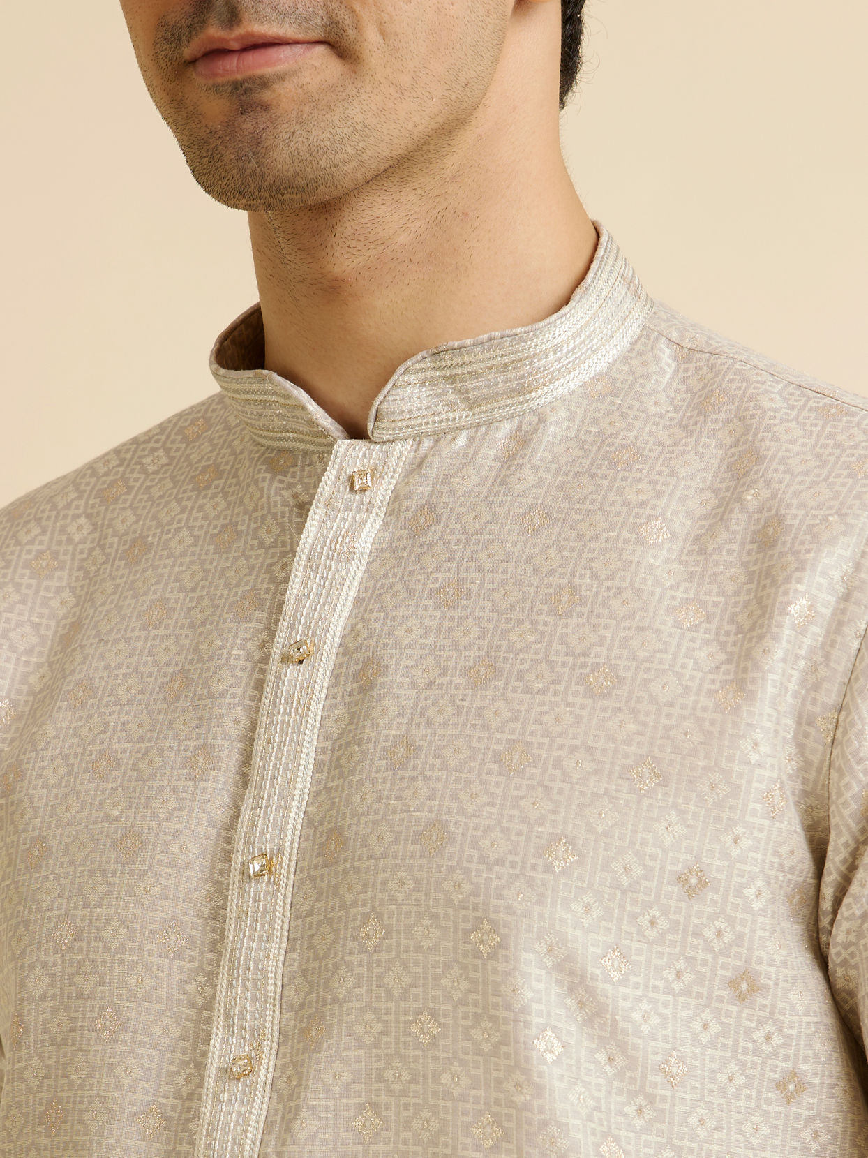 Manyavar Men Light Grey Buta Patterned Kurta Set