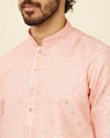 Manyavar Men Coral Pink Buta Patterned Kurta Set
