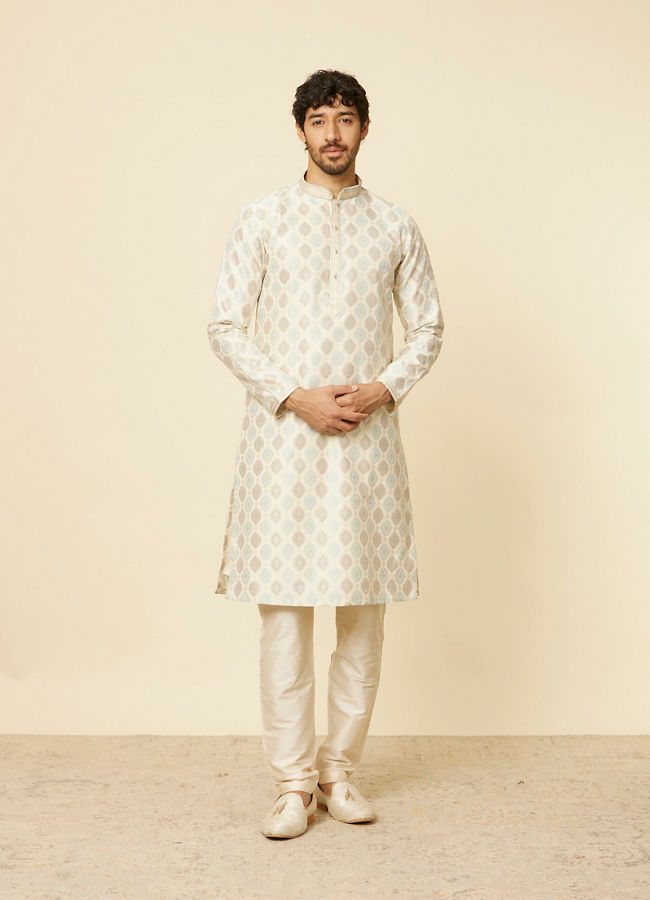 Manyavar Men Cream Paisley Printed Kurta Set