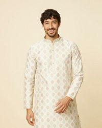 Manyavar Men Cream Paisley Printed Kurta Set