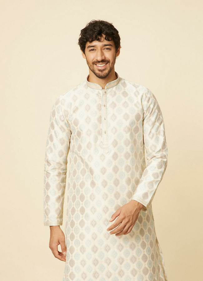 Manyavar Men Cream Paisley Printed Kurta Set