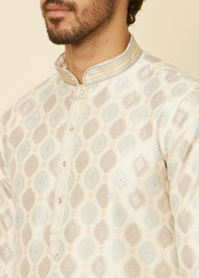 Manyavar Men Cream Paisley Printed Kurta Set