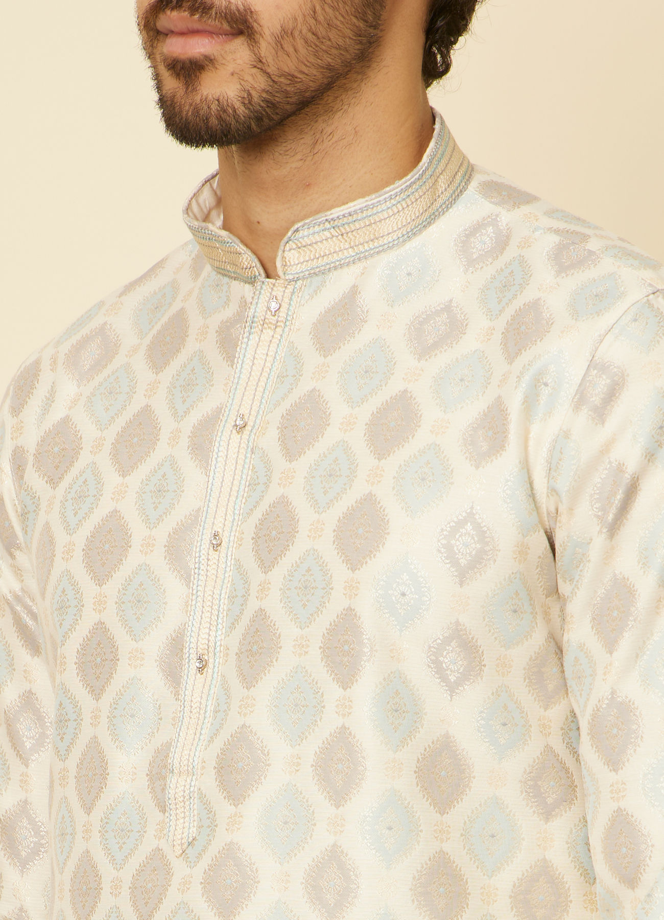 Manyavar Men Cream Paisley Printed Kurta Set