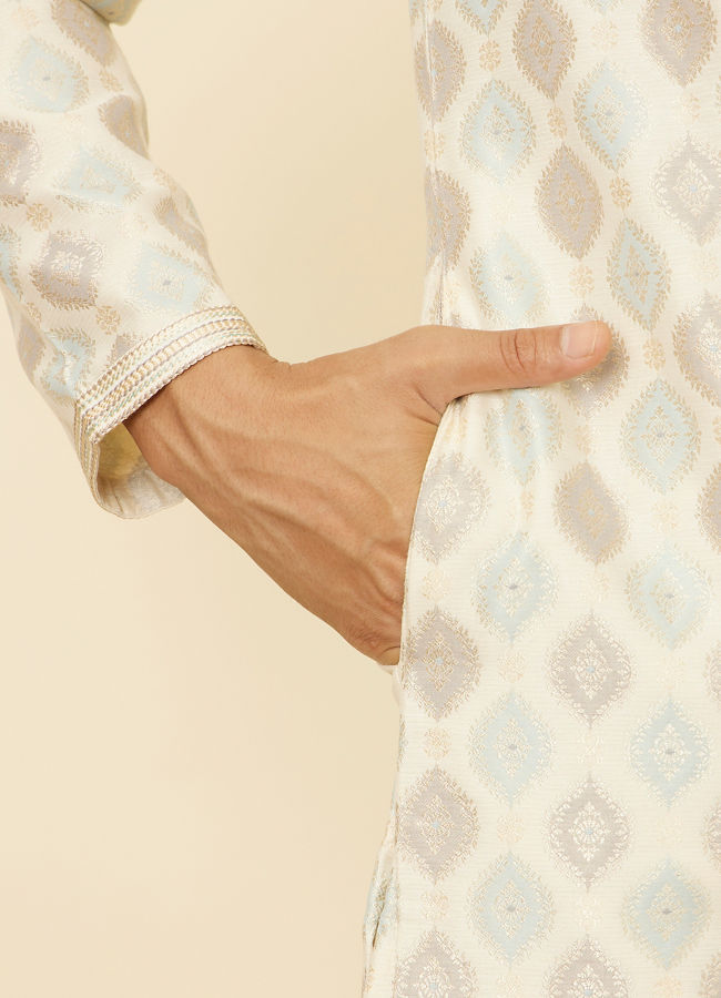 Manyavar Men Cream Paisley Printed Kurta Set