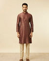 Manyavar Men Maroon Bel Buti Patterned Kurta Set