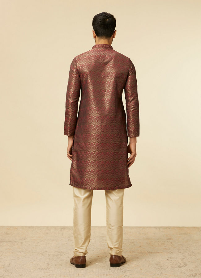 Manyavar Men Maroon Bel Buti Patterned Kurta Set