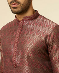 Manyavar Men Maroon Bel Buti Patterned Kurta Set