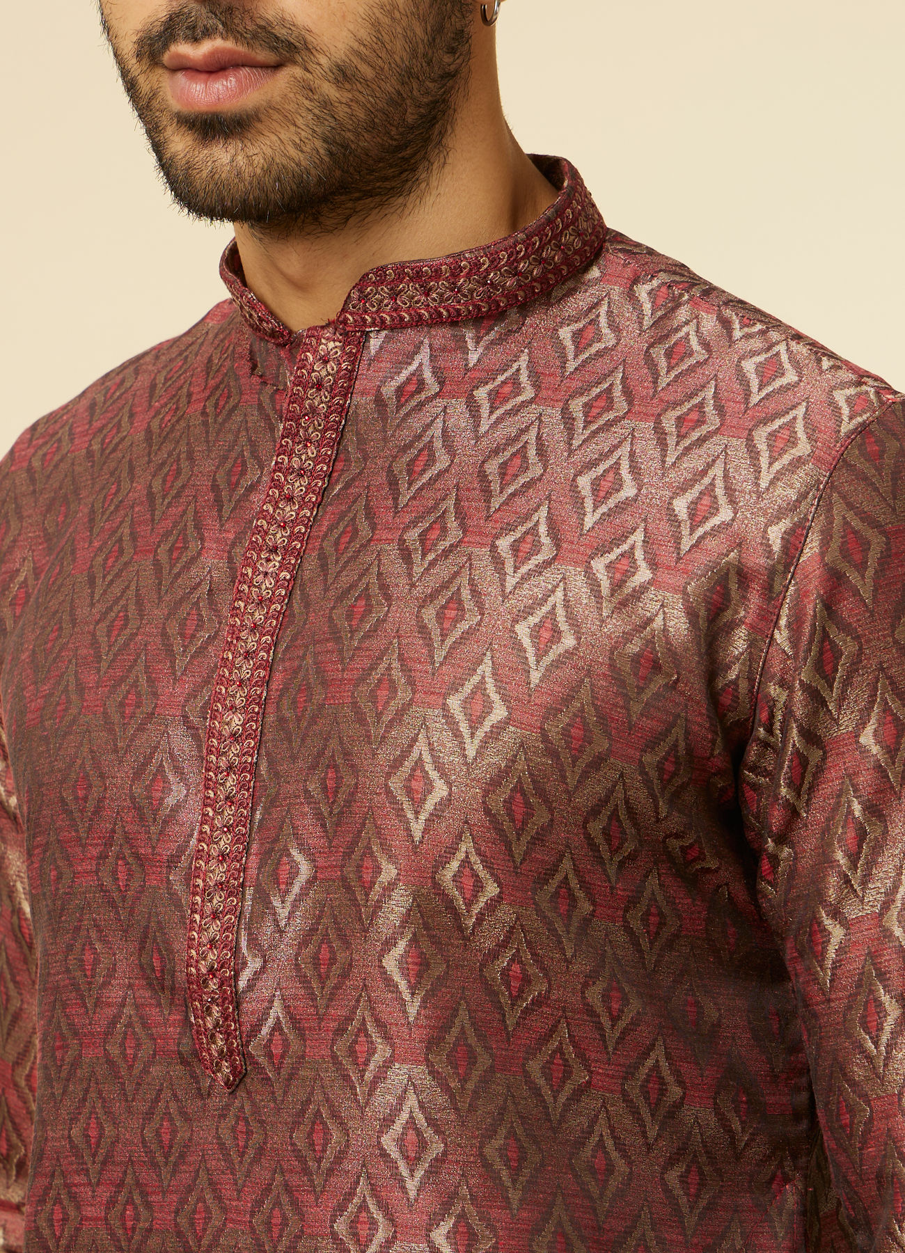 Manyavar Men Maroon Bel Buti Patterned Kurta Set