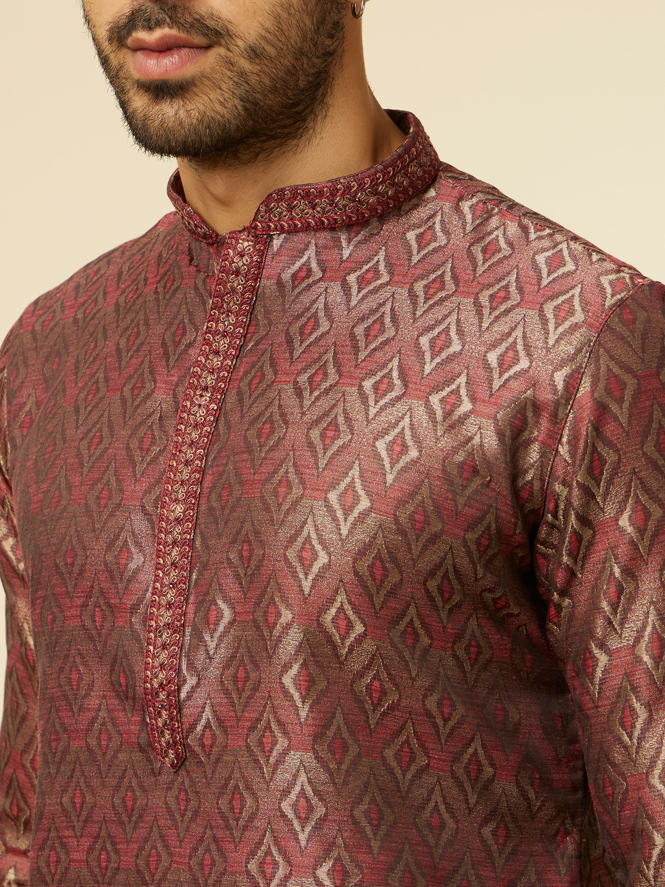 Manyavar Men Maroon Bel Buti Patterned Kurta Set