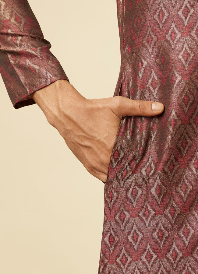 Manyavar Men Maroon Bel Buti Patterned Kurta Set