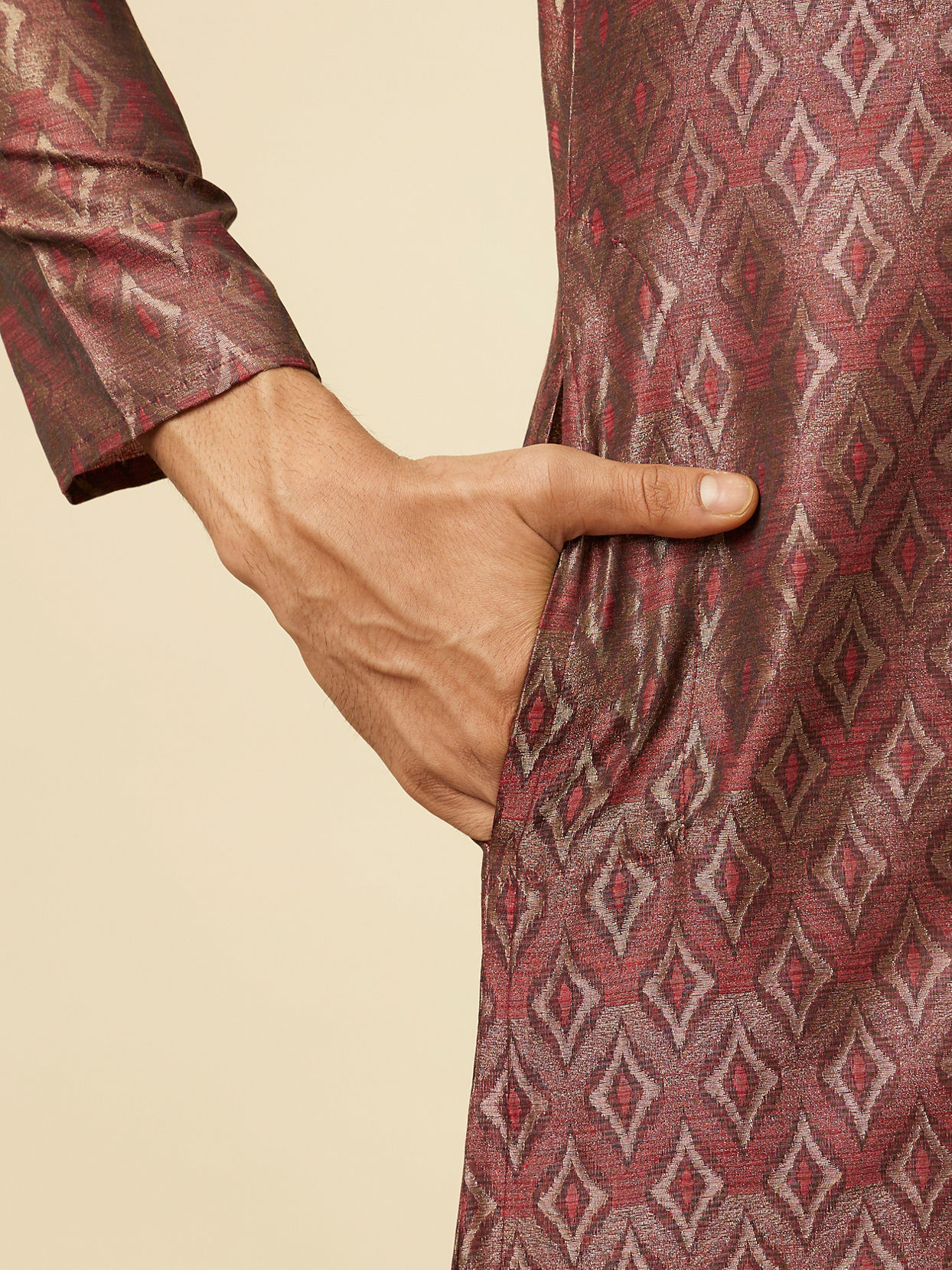 Manyavar Men Maroon Bel Buti Patterned Kurta Set