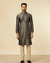 Manyavar Men Dark Blue Diamond Patterned Kurta Set