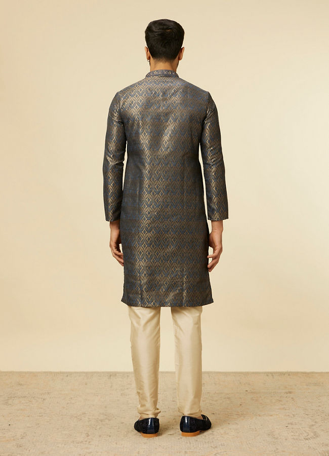 Manyavar Men Dark Blue Diamond Patterned Kurta Set