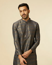 Manyavar Men Dark Blue Diamond Patterned Kurta Set