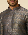 Manyavar Men Dark Blue Diamond Patterned Kurta Set