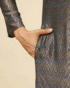Manyavar Men Dark Blue Diamond Patterned Kurta Set