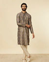 Manyavar Men Dark Blue Frequency Printed Kurta Set
