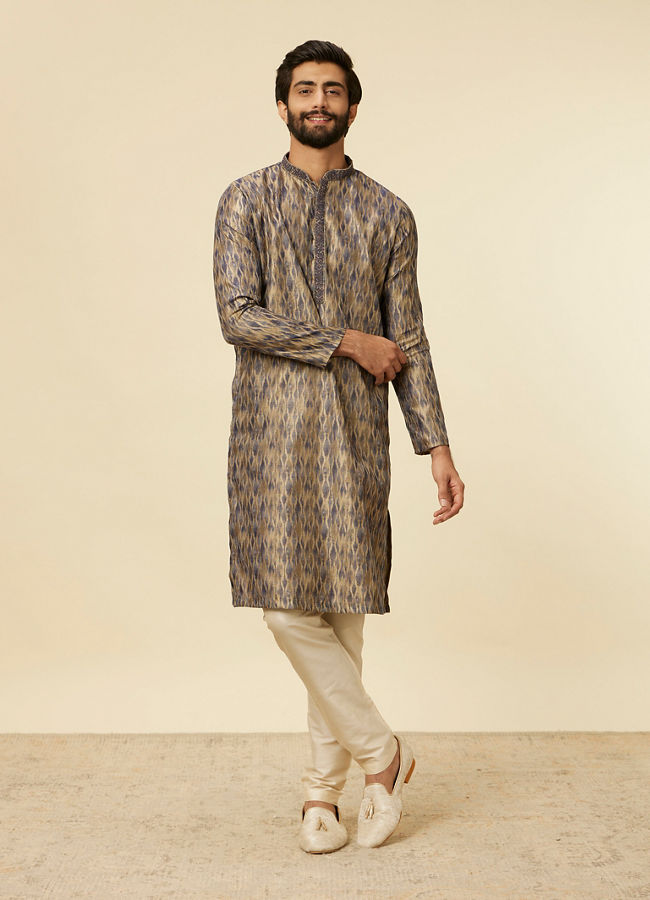 Manyavar Men Dark Blue Frequency Printed Kurta Set