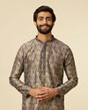Manyavar Men Dark Blue Frequency Printed Kurta Set
