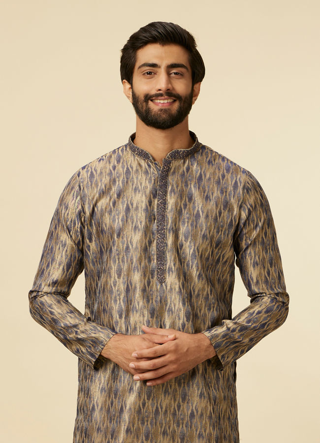 Manyavar Men Dark Blue Frequency Printed Kurta Set