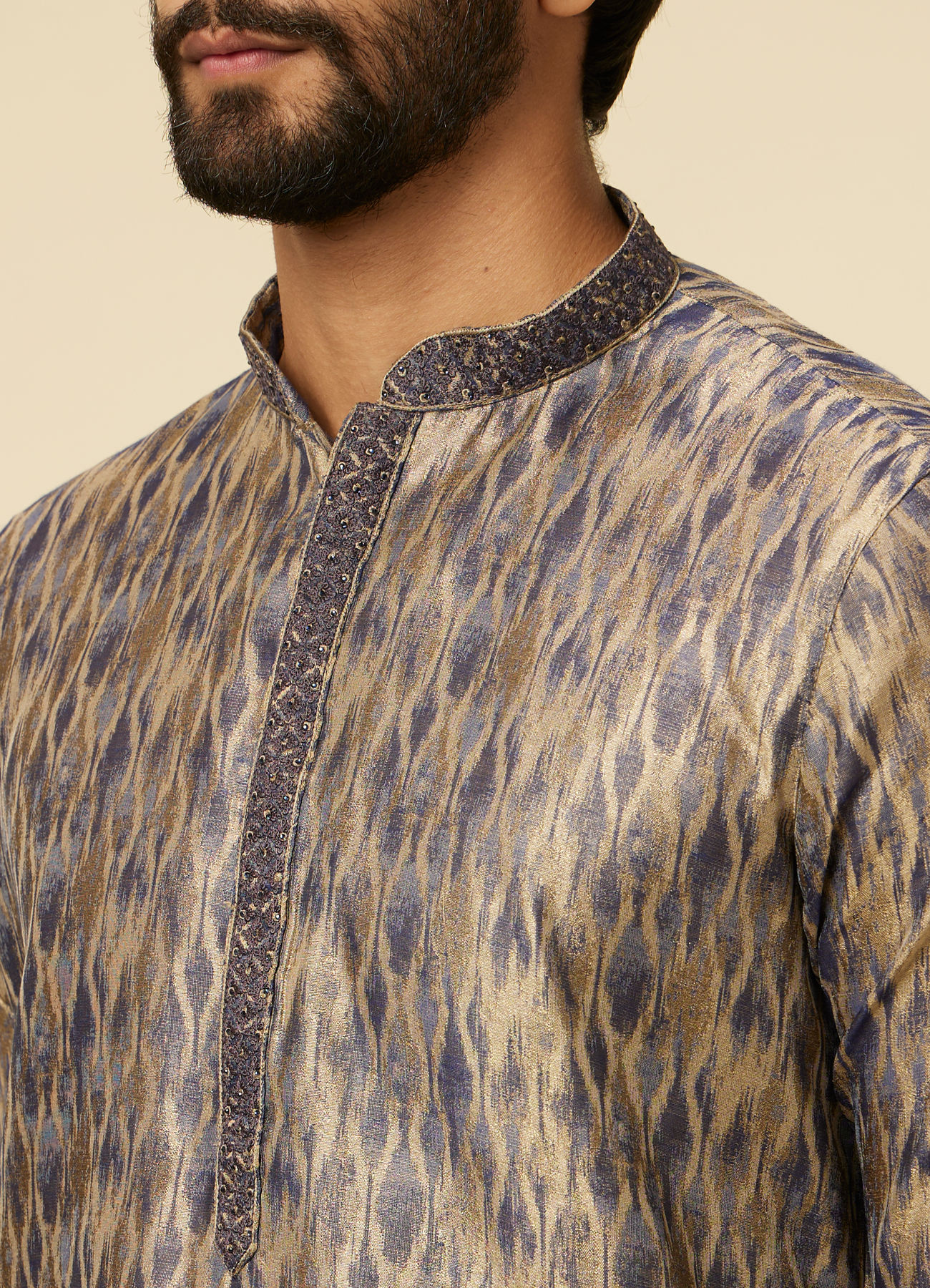 Manyavar Men Dark Blue Frequency Printed Kurta Set