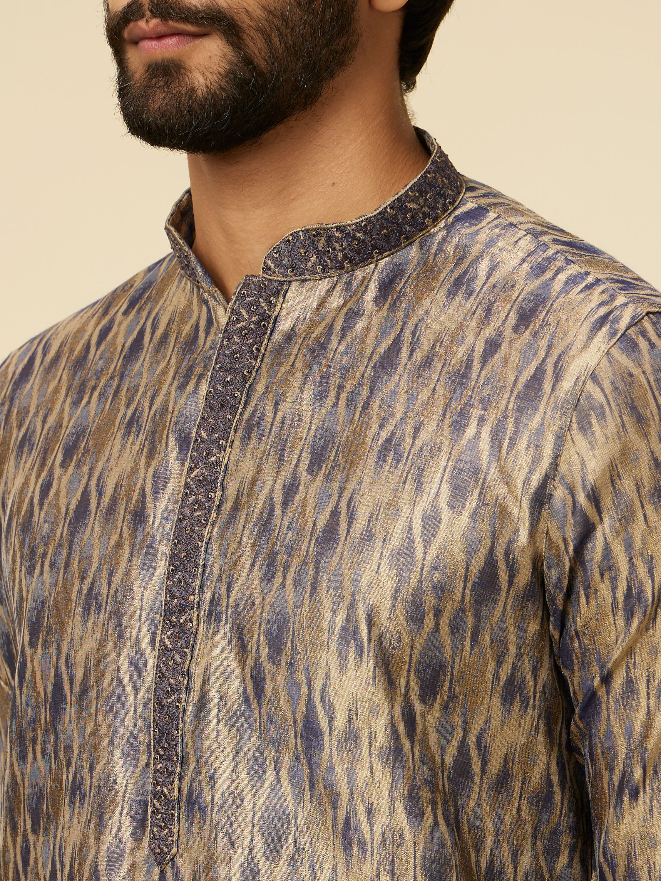 Manyavar Men Dark Blue Frequency Printed Kurta Set