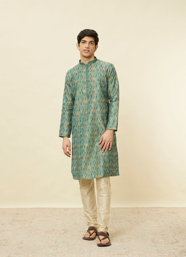 Manyavar Men Teal Green Ogee Patterned Kurta Set