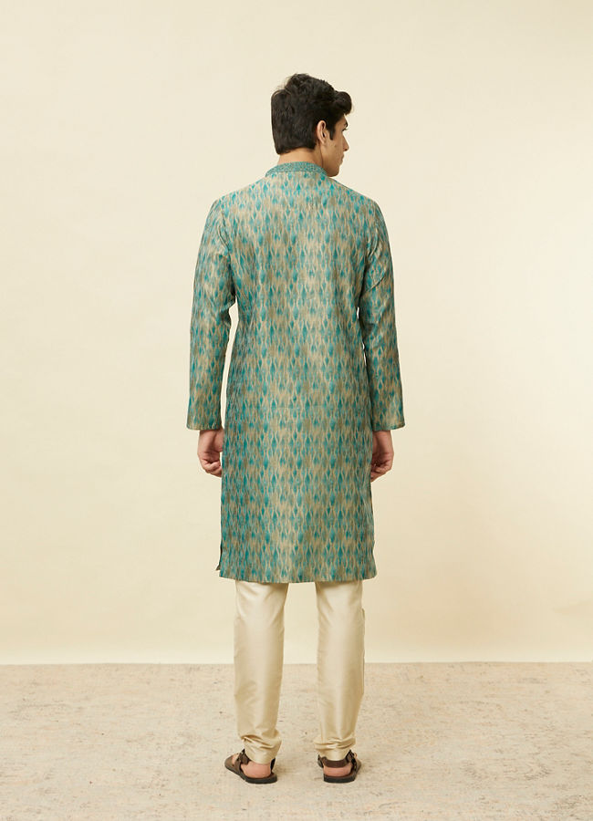 Manyavar Men Teal Green Ogee Patterned Kurta Set