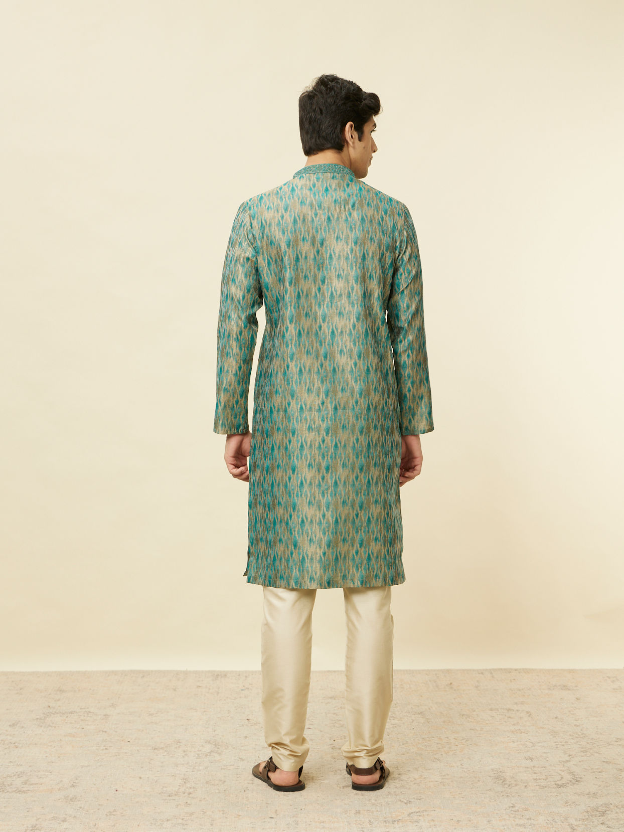Manyavar Men Teal Green Ogee Patterned Kurta Set