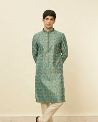 Manyavar Men Teal Green Ogee Patterned Kurta Set