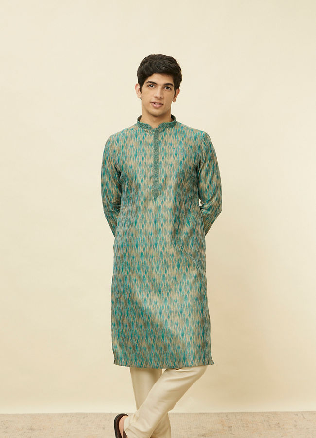 Manyavar Men Teal Green Ogee Patterned Kurta Set