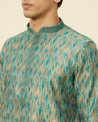 Manyavar Men Teal Green Ogee Patterned Kurta Set