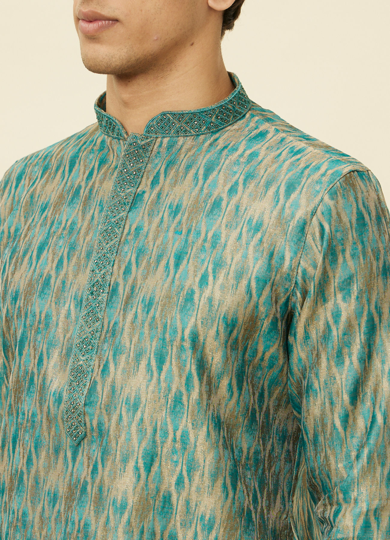 Manyavar Men Teal Green Ogee Patterned Kurta Set