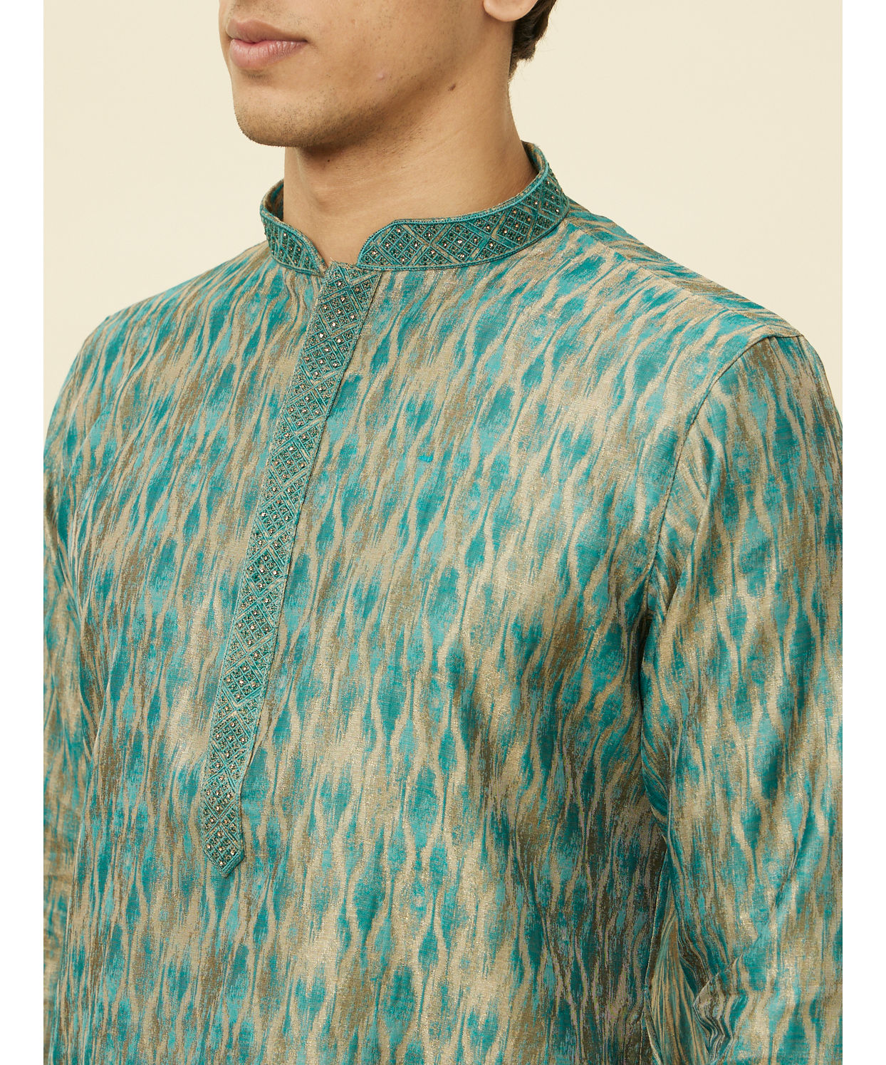 Manyavar Men Teal Green Ogee Patterned Kurta Set