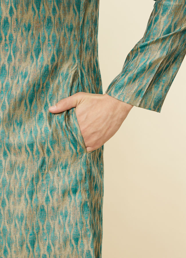 Manyavar Men Teal Green Ogee Patterned Kurta Set