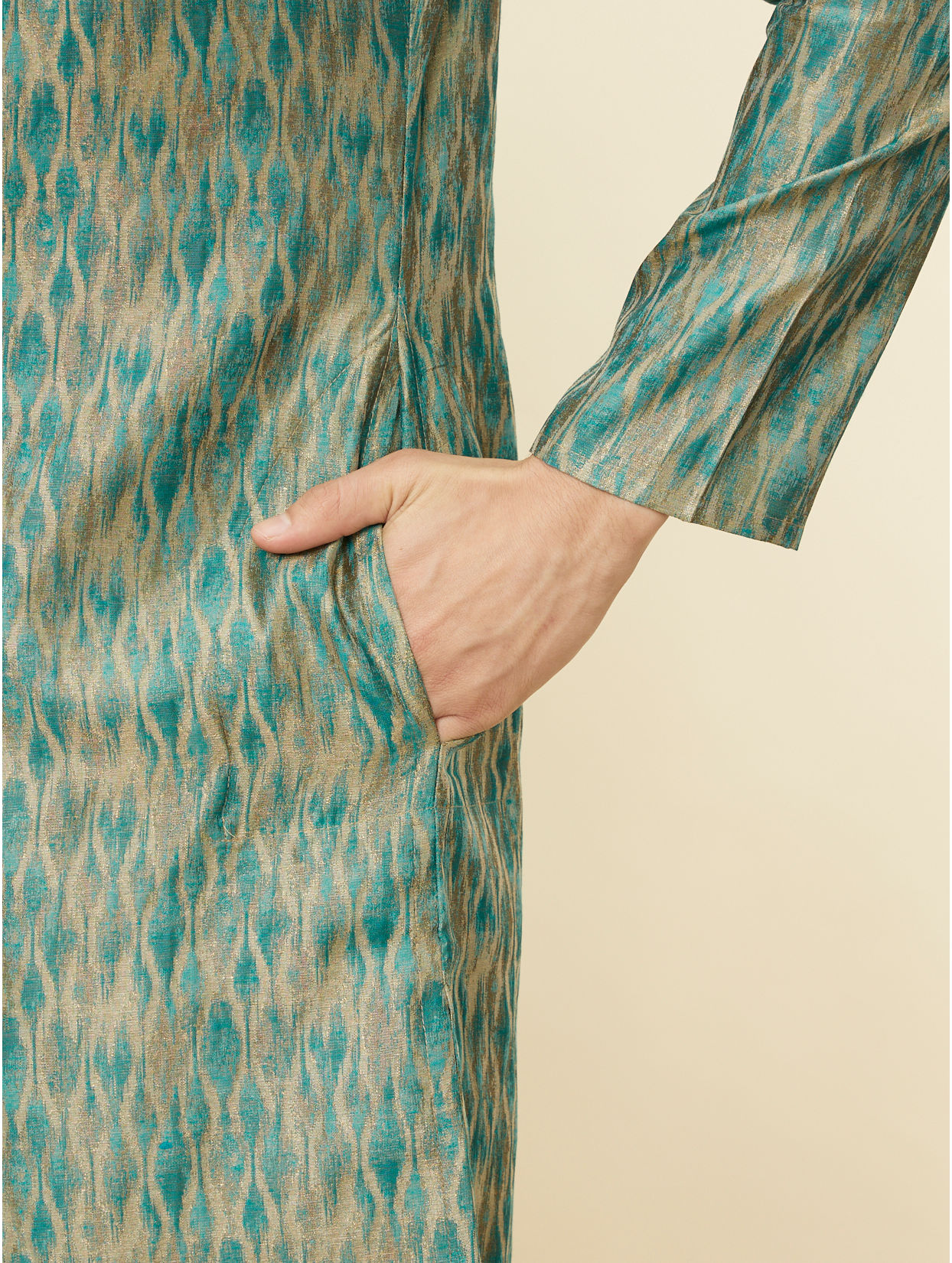 Manyavar Men Teal Green Ogee Patterned Kurta Set