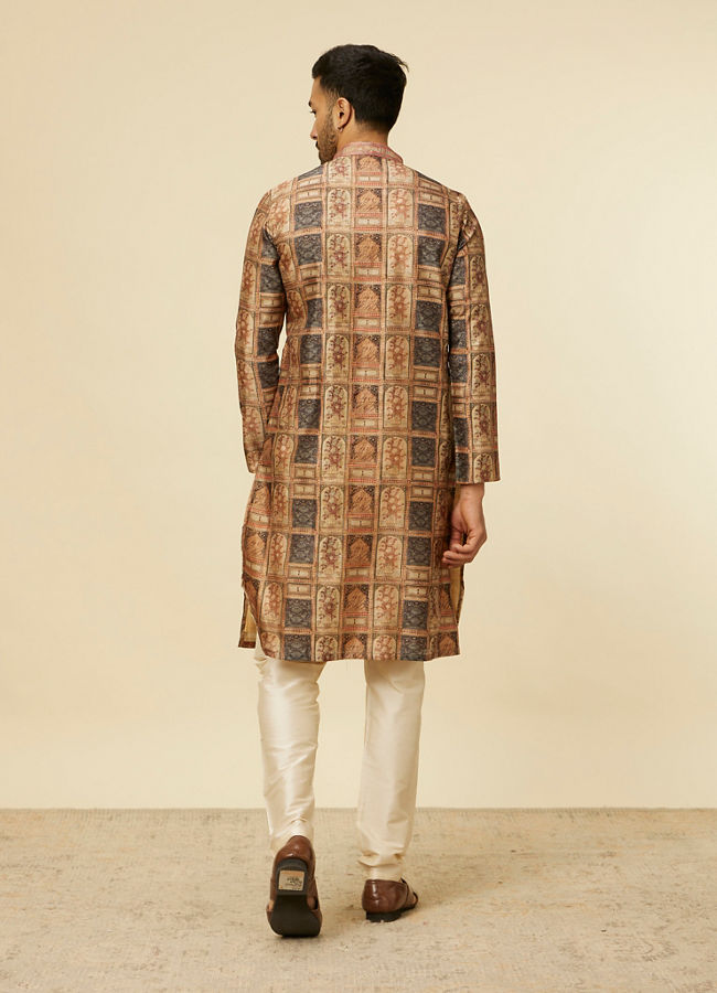 alt message - Manyavar Men Fawn Abstract Printed Kurta Set image number 5