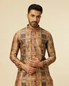 alt message - Manyavar Men Fawn Abstract Printed Kurta Set image number 0