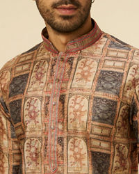 Manyavar Men Fawn Abstract Printed Kurta Set