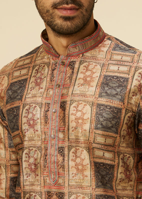 Manyavar Men Fawn Abstract Printed Kurta Set