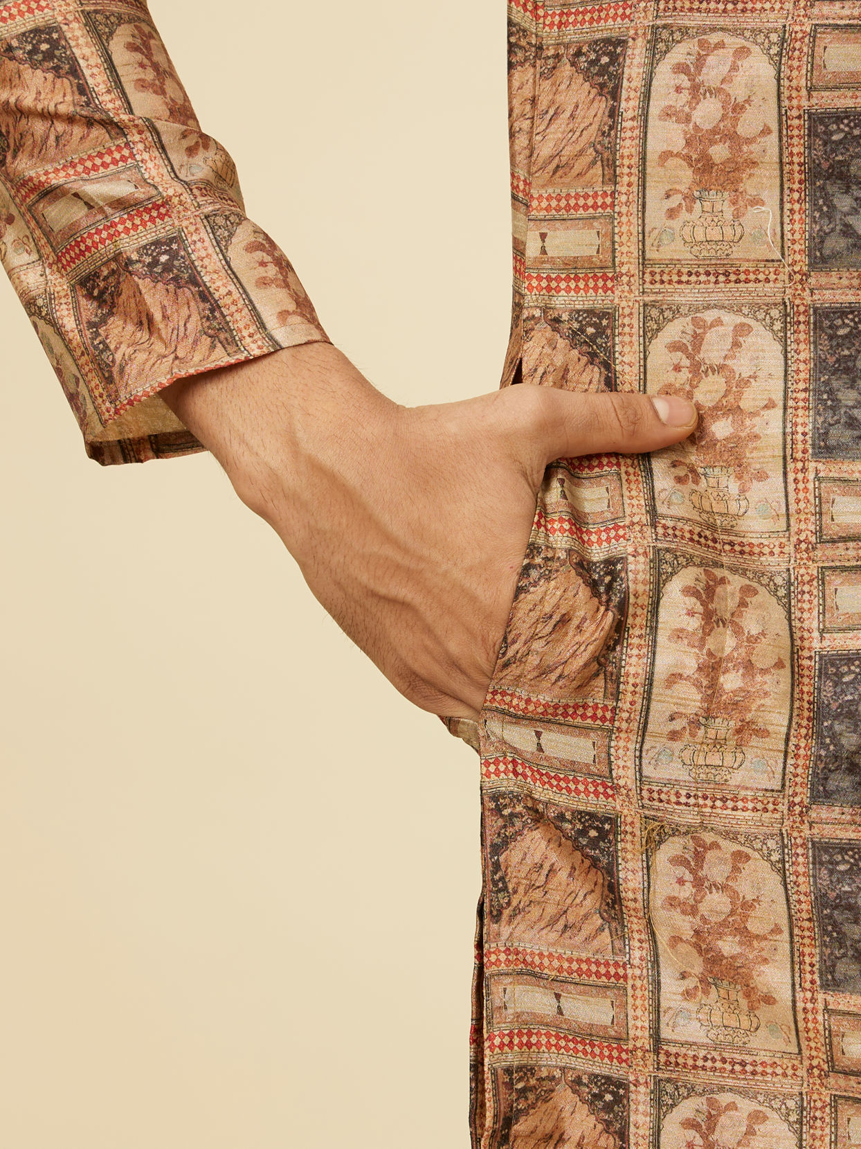 Manyavar Men Fawn Abstract Printed Kurta Set