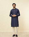Manyavar Men Navy Blue Diamond Patterned Kurta Set