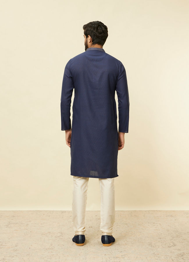 Manyavar Men Navy Blue Diamond Patterned Kurta Set